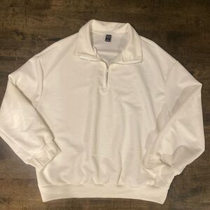 White Ribbed Zip-Up Pullover Sweatshirt – Size XL